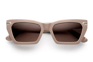 Rose taupe acetate sunglasses with brown lenses and gold tone hardware