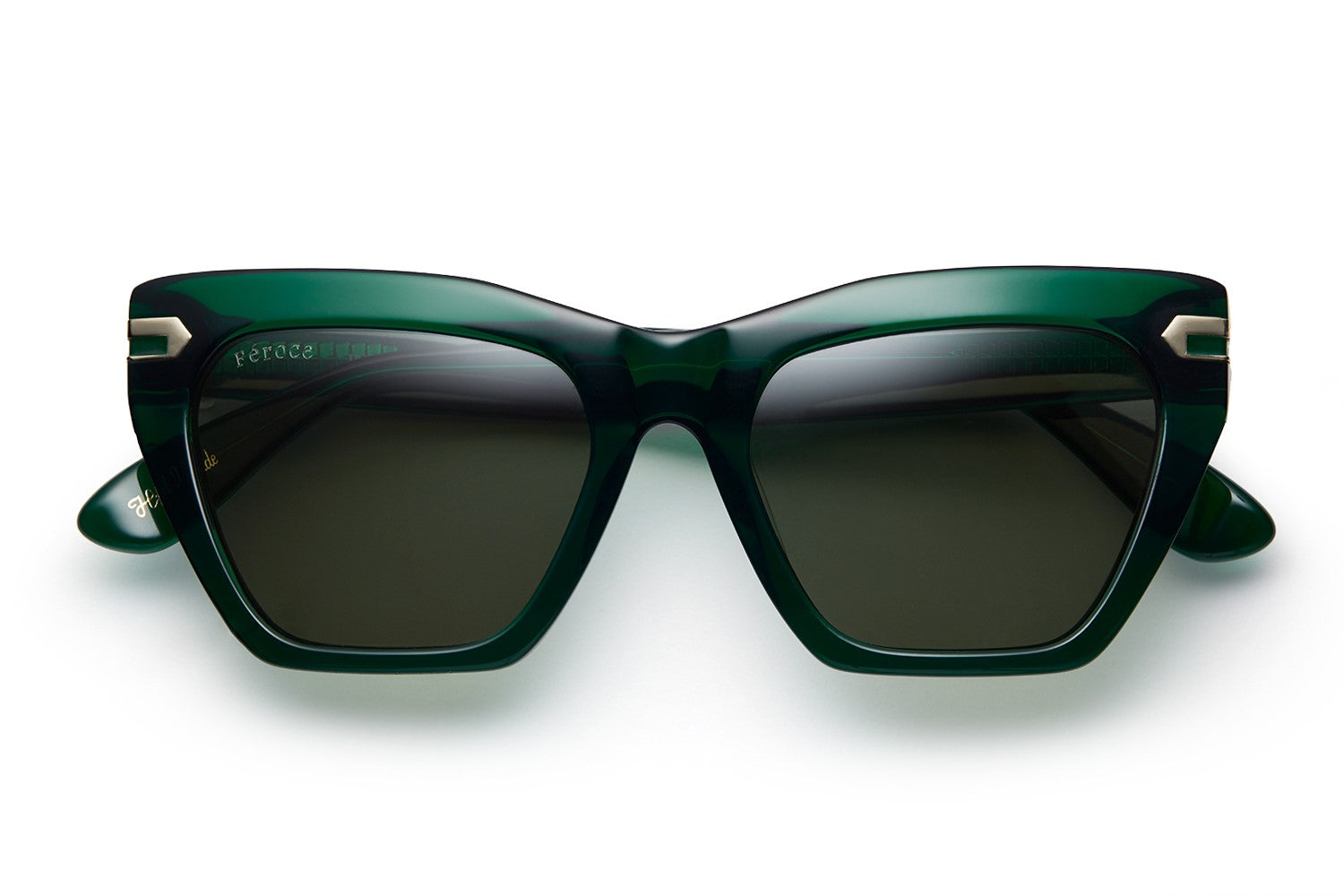 Vert acetate sunglasses with dark green lenses and gold tone hardware