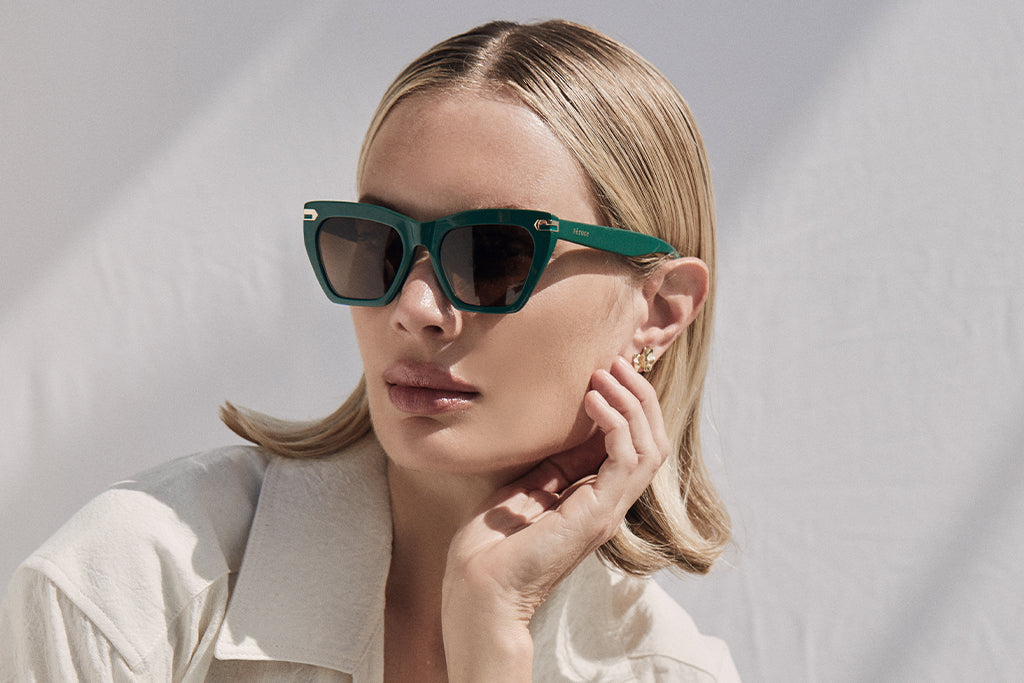 Cargo acetate sunglasses with brown lenses and gold tone hardware