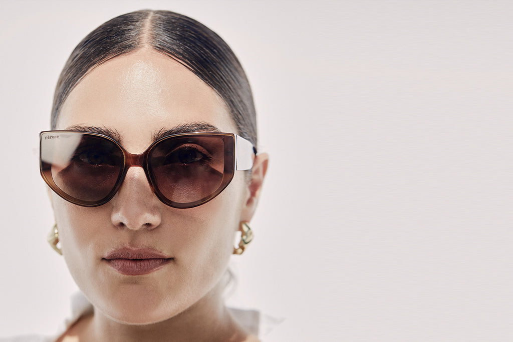 Honeycombe acetate sunglasses with dark brown lenses