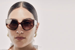 Honeycombe acetate sunglasses with dark brown lenses 