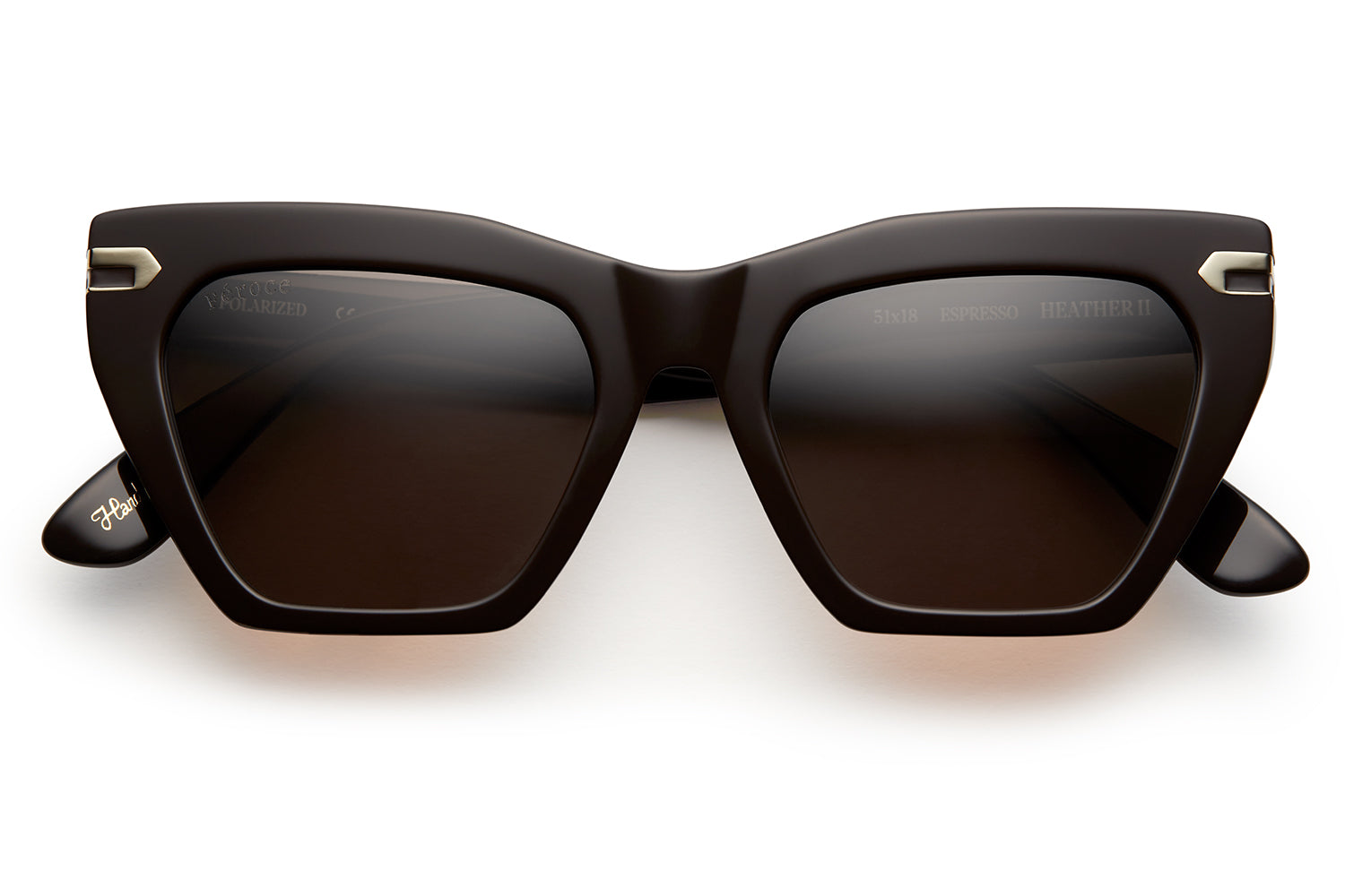 Espresso acetate sunglasses with dark grey/black gradient lenses and gold tone hardware