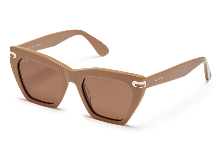 Camel acetate sunglasses with dark brown lenses and gold tone hardware