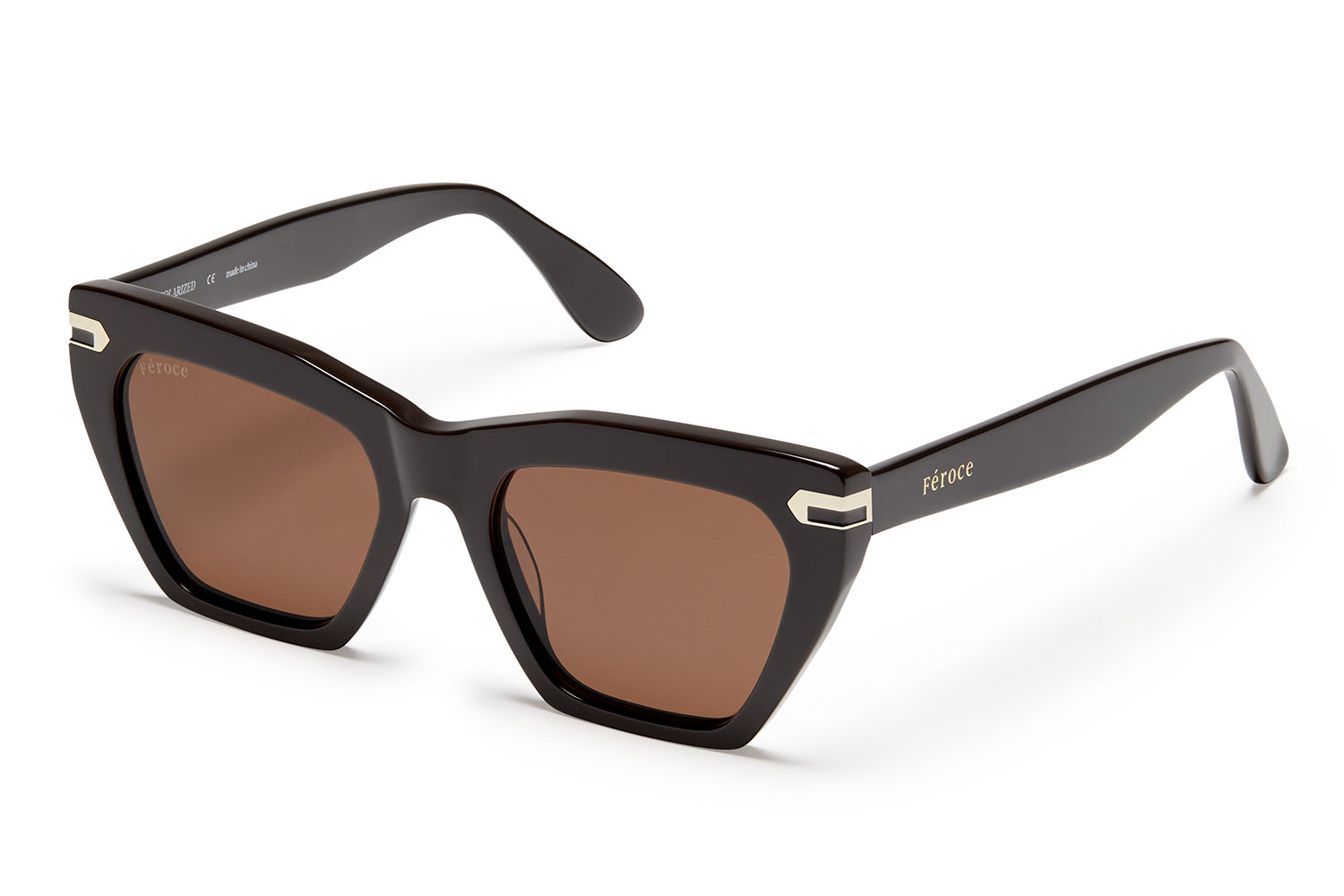Espresso acetate sunglasses with dark grey/black gradient lenses and gold tone hardware
