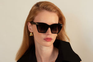 Blackout acetate sunglasses with dark grey/black gradient lenses and gold tone hardware
