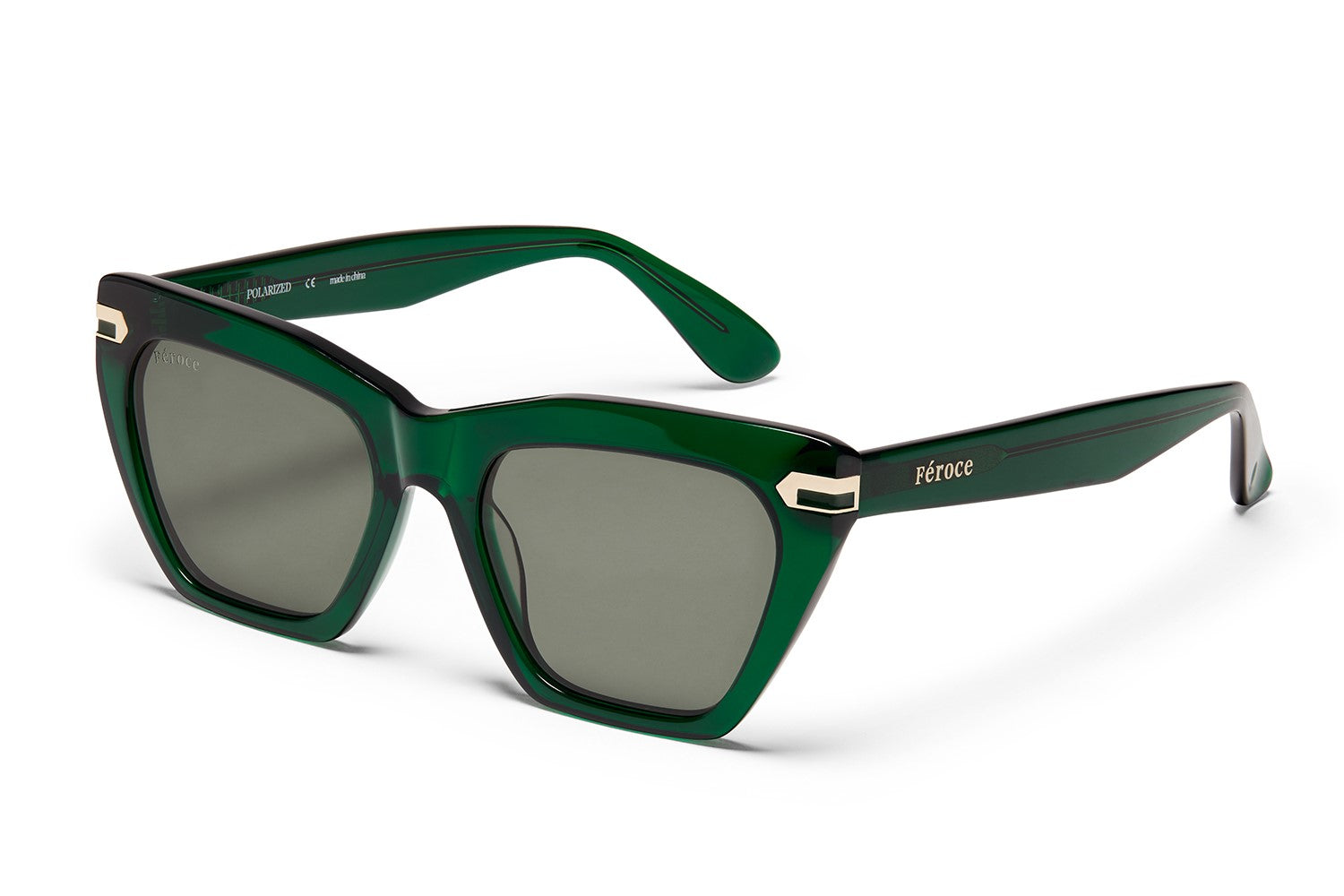 Vert acetate sunglasses with dark green lenses and gold tone hardware