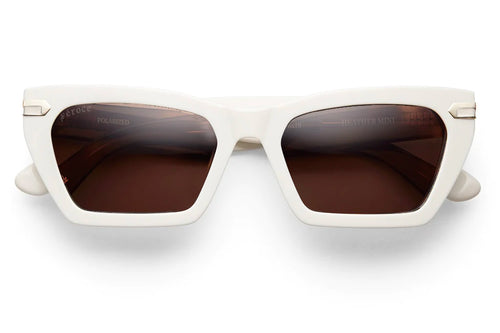 Creme acetate sunglasses with brown lenses and gold tone hardware