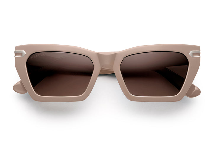 Rose taupe acetate sunglasses with brown lenses and gold tone hardware