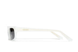 White acetate sunglasses with dark grey gradient lenses