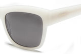 White acetate sunglasses with dark grey lenses