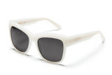 White acetate sunglasses with dark grey lenses