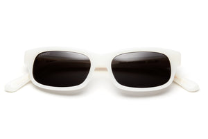 White acetate sunglasses with dark grey gradient lenses 