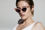 French rose acetate sunglasses with dark pink lenses