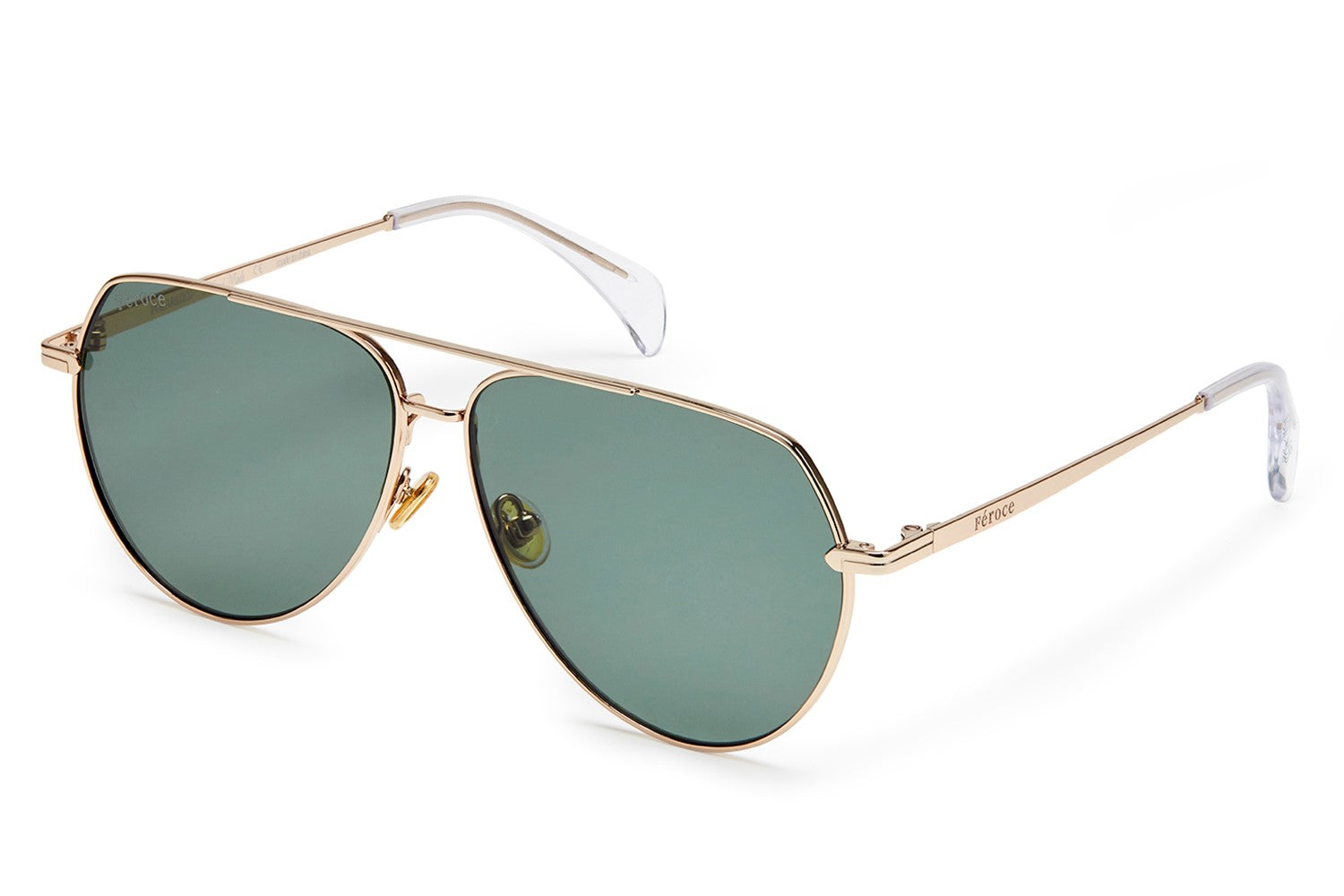 Gold titanium sunglasses with green lenses and gold tone hardware