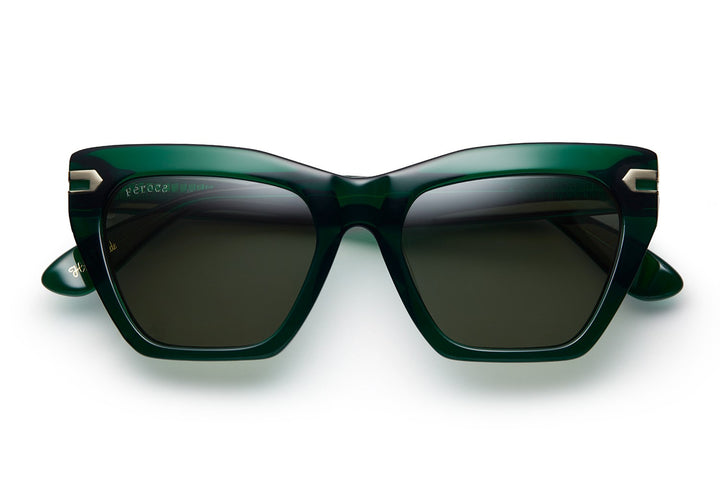 Vert acetate sunglasses with dark green lenses and gold tone hardware