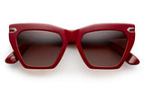 Burgundy acetate sunglasses with red gradient lenses and gold tone hardware