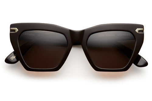 Espresso acetate sunglasses with dark grey/black gradient lenses and gold tone hardware