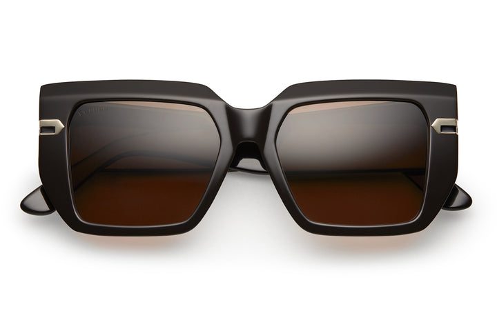 Espresso acetate sunglasses with brown lenses and gold tone hardware