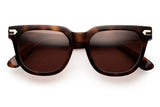 Tortue acetate sunglasses with dark brown lenses and gold tone hardware