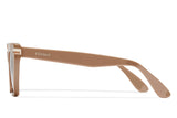 Camel acetate sunglasses with dark brown lenses and gold tone hardware