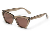 Bronze acetate sunglasses with dark brown lenses and gold tone hardware