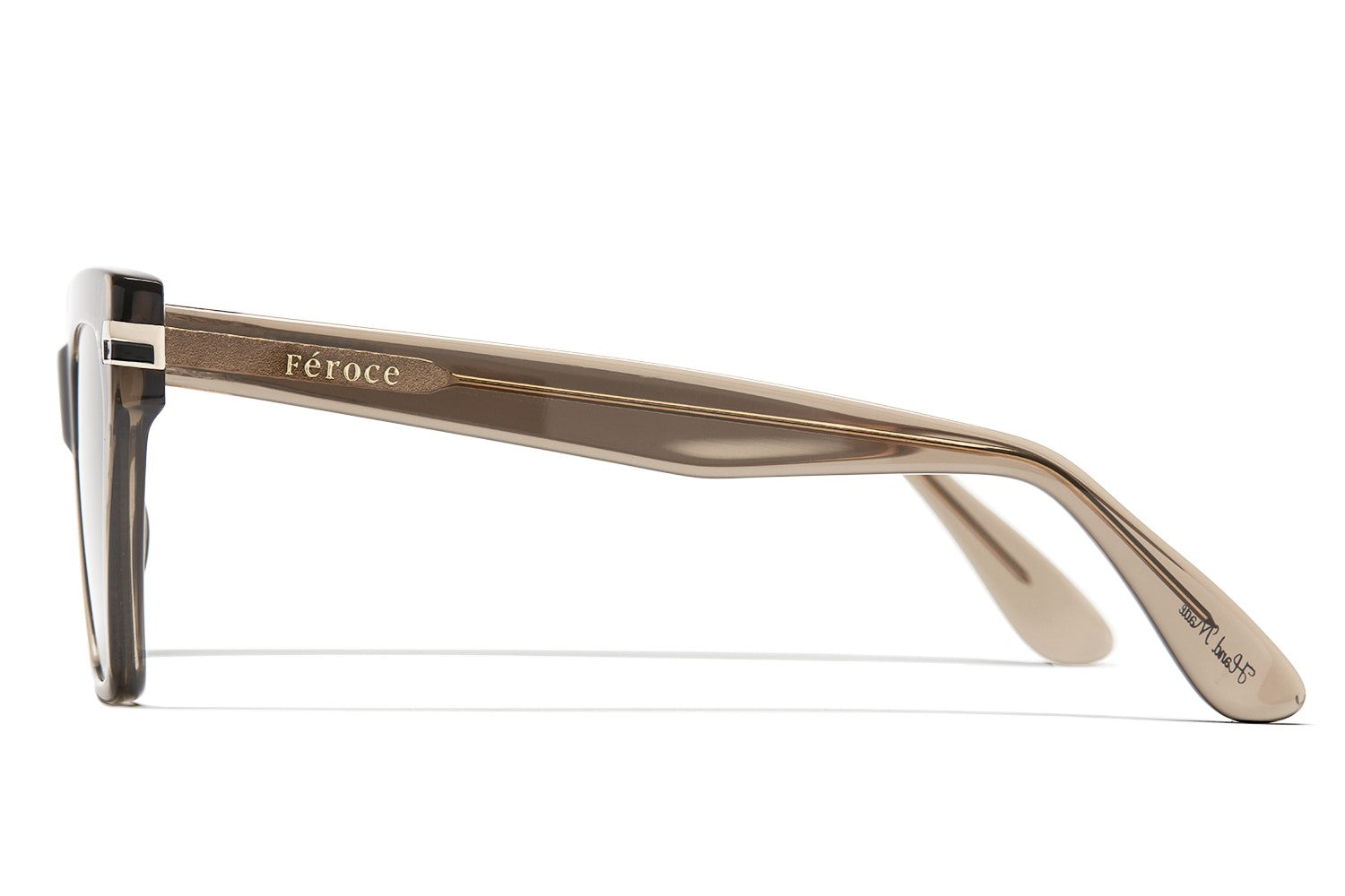 Bronze acetate sunglasses with dark brown lenses and gold tone hardware