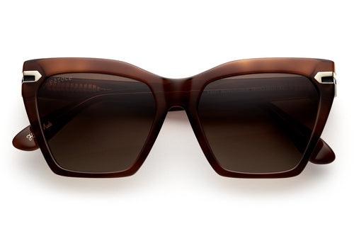 Honeycombe acetate sunglasses with dark brown lenses and gold tone hardware