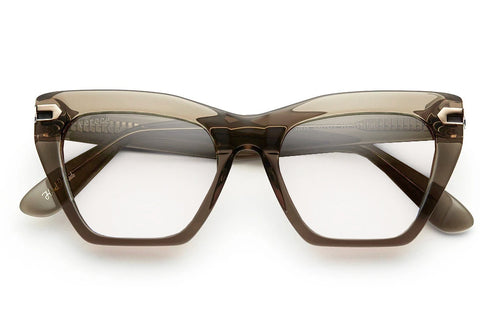 Bronze acetate glasses with clear lenses and gold tone hardware