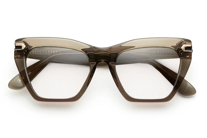 Bronze acetate glasses with clear lenses and gold tone hardware