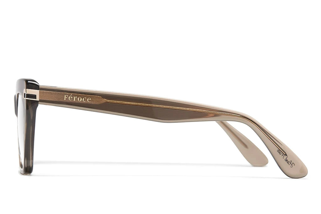 Bronze acetate glasses with clear lenses and gold tone hardware