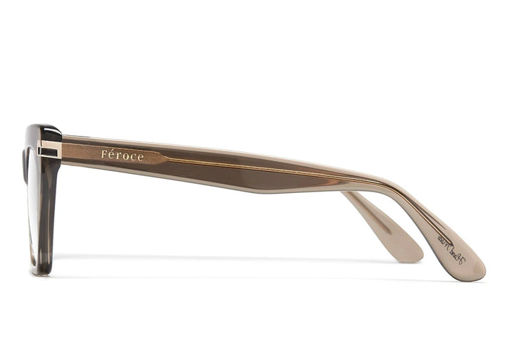 Bronze acetate glasses with clear lenses and gold tone hardware
