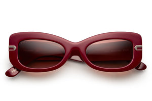 Burgundy acetate sunglasses with rose pink lenses and gold tone hardware
