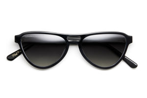 Black acetate sunglasses with dark grey gradient lenses 