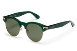 Vert acetate sunglasses with stainless steel bottom rim with dark green lenses and gold tone hardware