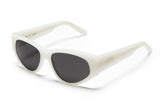 White acetate sunglasses with dark grey lenses 