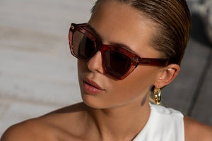 Vino acetate sunglasses with brown lenses and gold tone hardware